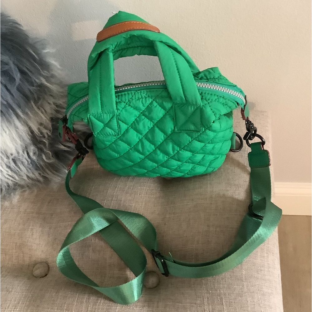 Cute nylon quilted small green bag